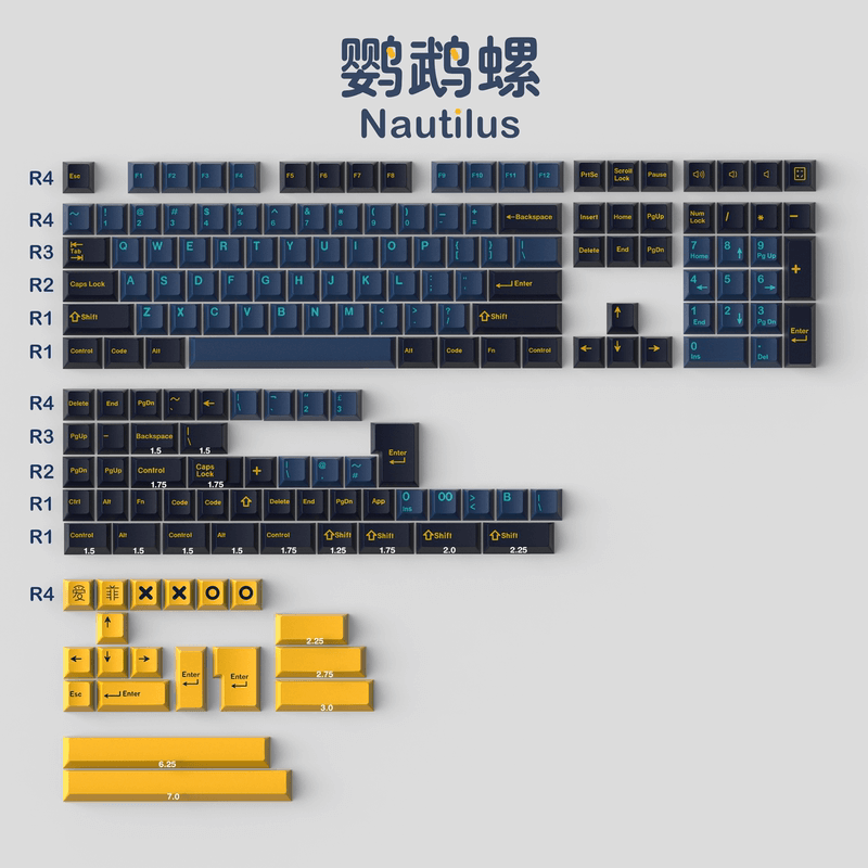Double shot ABS Nautilus Keycaps Set